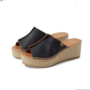 NEW Toni Pons Ivonne black leather espadrille wedges